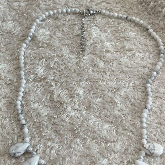 White Howlite Drop Bead Bib Necklace Natural‎ Stone Jewelry Lobster Clasp - Picture 6 of 8